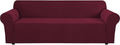 H.VERSAILTEX Stretch Couch Covers for Sofa 1 Piece Slipcovers for Couches 3 Seater Couch Cover Feature Thick Checked Jacquard Fabric with Elastic Bottom(Large Sofa 90"-100" Wide, Burgundy Red)