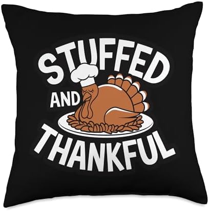 Thanksgiving Turkey Stuffed And Thankful Thanksgiving Throw Pillow by Unknown