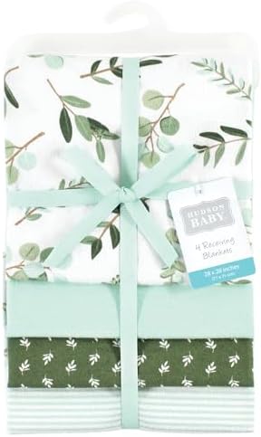 Hudson Baby Unisex Baby Cotton Poly Flannel Receiving Blankets, Eucalyptus, One Size - Image 2