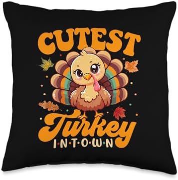 Cutest Turkey In Town Funny Thanksgiving Kids Toddler Boy Throw Pillow by Unknown