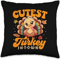 Cutest Turkey In Town Funny Thanksgiving Kids Toddler Boy Throw Pillow by Unknown