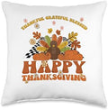 Thankful Grateful Blessed Happy Thanksgiving Turkey Groovy Throw Pillow, 16x16, Multicolor by Unknown