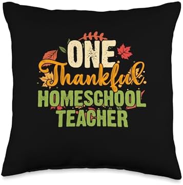 Thanksgiving Holiday Gifts and Designs One Thankful Homeschool Teacher Thanksgiving Throw Pillow, 16x16, Multicolor by Unknown