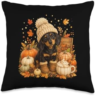 Gifts Cute Autumn Wiener Dog Thanksgiving Dachshund Fall Throw Pillow by Unknown