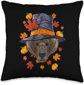Thanksgiving Grizzly Bear Pilgrim Costume Fall Autumn Throw Pillow by Unknown