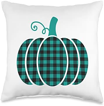 Vintage Fall Season Blessed Thankful Friendsgiving Cute Green Classic Buffalo Plaid Autumn Thanksgiving Pumpkin Throw Pillow, 16x16, Multicolor by Unknown