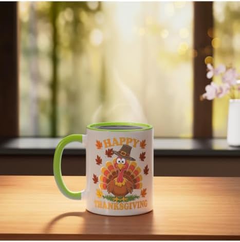Happy Thanksgiving Funny Turkey Family Dinner Thanksgiving Ceramic Mug, Light Green/White, 11oz - Image 3