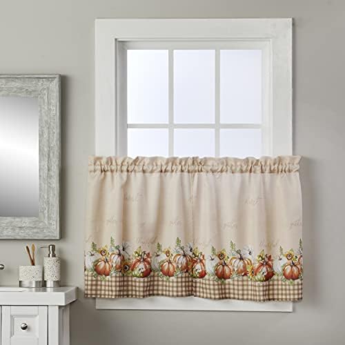 SKL Home Harvest Autumn Pumpkins Curtain Tier Pair, 36", Natural, 2 Pack by SKLHomebySaturdayKnightLtd