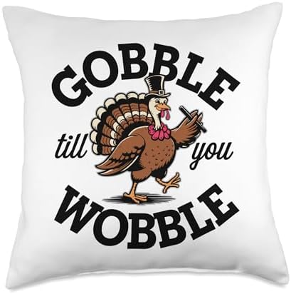 Gobble Till You Wobble, Funny Thanksgiving For Men Women Throw Pillow by HadleyDesigns