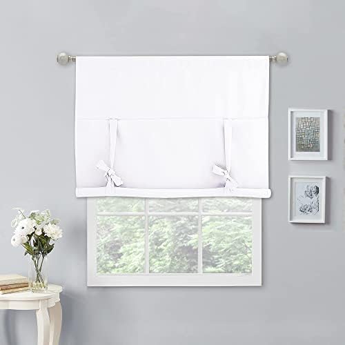 NICETOWN Pure White Tie up Curtain - Camper Blackout Curtain for Half Window Roman Shade Farmhouse Bathroom Window Valances for Kitchen, 1 Panel, 40 inches Wide x 54 inches Length - Image 6