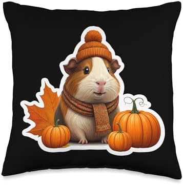 Autumn Fall Guinea Pig Owner Pet Lover Thanksgiving Pumpkin Throw Pillow by Unknown