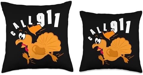 Call 911 Gobble Emergency Scared Turkey Thanksgiving Throw Pillow - Image 3