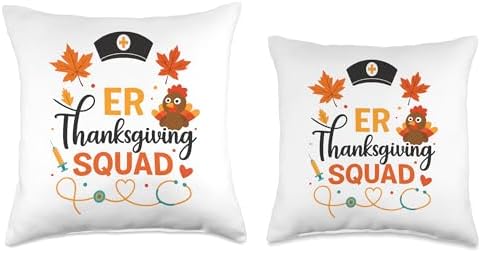 ER Nurse Turkey Fall Autumn Squad ER Nurse Thanksgiving Throw Pillow - Image 3