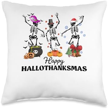 halloween thanksgiving christmas hallothanksmas Skeletons Throw Pillow by Unknown