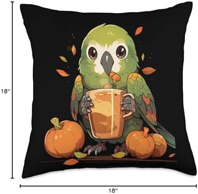 Green Cheek Conure Parakeet Bird Pumpkin Spice Fall Throw Pillow - Image 4