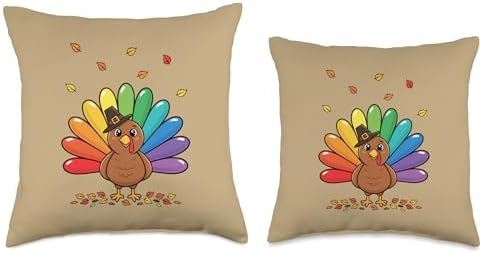 Cartoons Rainbow Turkey Cute Thanksgiving Turkey Cartoon Throw Pillow - Image 3