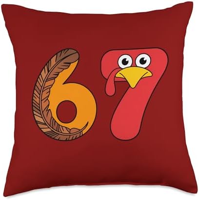 Funny Thanksgiving 67 Turkey Shirt Six Seven Birthday Gift Throw Pillow by Unknown