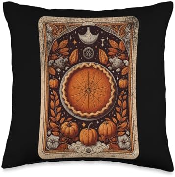 Vintage Pumpkin Pie Tarot Card Funny Thanksgiving Lover Throw Pillow by Unknown