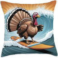 Thanksgiving Turkey Surfing a Wave Throw Pillow by Unknown