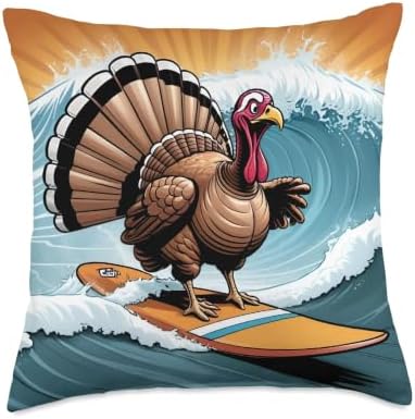 Thanksgiving Turkey Surfing a Wave Throw Pillow by Unknown