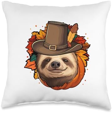 Funny Thanksgiving Sloth Throw Pillow by Unknown
