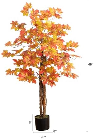 Nearly Natural 4-FT Deluxe Autumn Artificial Maple Tree, Faux Fall Décor for Home, Decorations for Fall, Autumn, Thanksgiving, and Halloween with Black Nursery Pot - Image 2