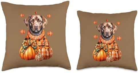 Chocolate Labrador Dog Pumpkin Autumn Fall Thanksgiving Gift Throw Pillow - Image 3
