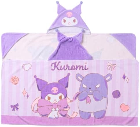 Sanrio Kuromi Kids Super Soft Bath/Pool/Beach Soft Cotton Terry Hooded Towel Wrap, 24 in x 50 in, (Officially Licensed Product) by Franco