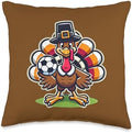 Soccer Turkey Funny Thanksgiving Animal Bird Sports Player Throw Pillow by Unknown
