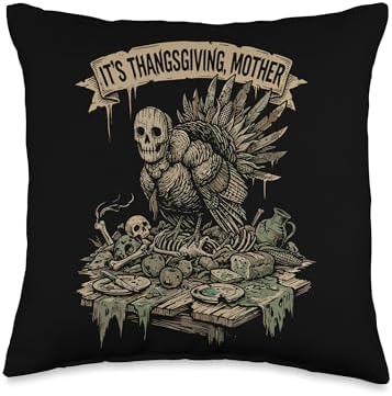 Horror Thanksgiving Turkey with Creepy Pumpkins Throw Pillow by Unknown