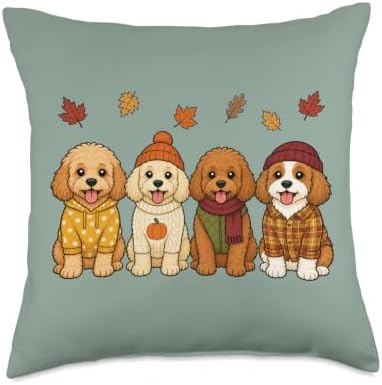 Cavapoo Fall Autumn Season Doodle Dog Pumpkin Throw Pillow by Unknown