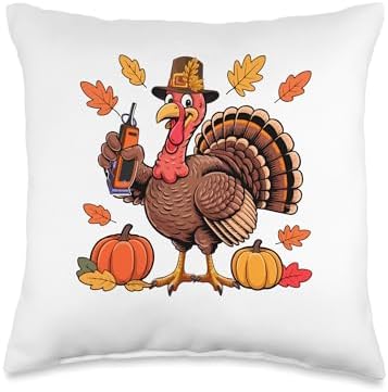 Barber Job Thanksgiving Turkey Fall Leaves Pumpkins Throw Pillow by Unknown