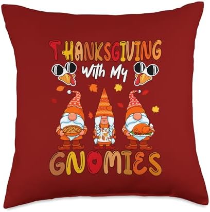 Thanksgiving with My Gnomies Three Gnomes Pie Roasted Turkey Throw Pillow by Unknown
