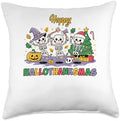 Skeletons halloween christmas hallothanksmas thanksgiving Throw Pillow by Unknown