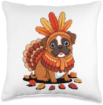 Thanksgiving Turkey Boxer Dog Boxers Throw Pillow by Unknown