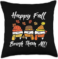 Happy Fall Brush Them All Teeth Thanksgiving Dental Dentist Throw Pillow by Unknown