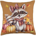 Fall Pumpkin Cute Raccoon Fall Autumn Thanksgiving Throw Pillow by Unknown