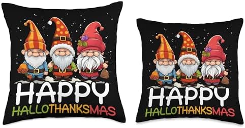 Happy Hallothanksmas SteMi Apparel Happy Hallothanksmas Halloween Thanksgiving Christmas Throw Pillow, 16x16, Multicolor - Image 3