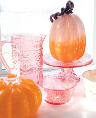Boston International Handblown Art Glass Pumpkin Thanksgiving Halloween Decorations for Home, Large, Ombre Pink & Orange - Image 2