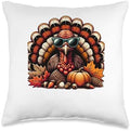 Funny Thanksgiving Cartoon Turkey Wears Sunglasses Men Women Throw Pillow by Unknown
