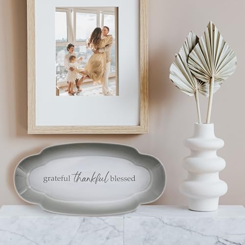 Pavilion Gift Company - Grateful Thankful Blessed - Scalloped Ombre 12" Serving Tray Dish Housewarming Thanksgiving Gift Neutral Serveware Present - Image 6