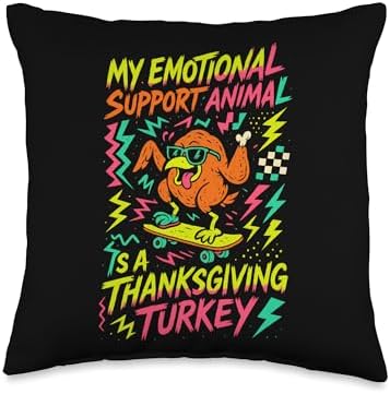 My Emotional Support Animal is a Thanksgiving Turkey Funny Throw Pillow by Unknown