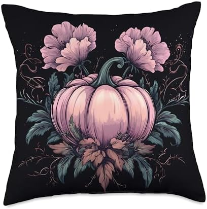 Vintage Autumn Pink Flower Pumpkin Thanksgiving Girl Women Throw Pillow by Unknown
