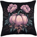 Vintage Autumn Pink Flower Pumpkin Thanksgiving Girl Women Throw Pillow by Unknown