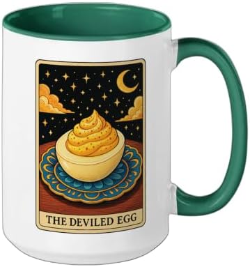 The Deviled Egg Tarot Card Ceramic Mug, Dark Green/White, 15oz - Image 2