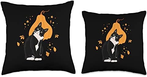 Tuxedo Cat Meow Thanksgiving Black Cat Cute Tuxie Lover Throw Pillow - Image 3