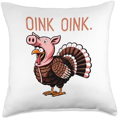 Funny Thanksgiving Turkey in a Pig Disguise OInk Throw Pillow, 18x18, Multicolor by Unknown