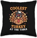 Coolest Turkey At Table Thanksgiving Fall Men Boys Kid Youth Throw Pillow by Unknown