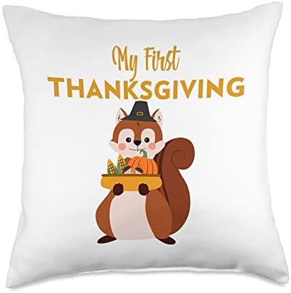 My First Thanksgiving Baby Clothes Boys Girls Cute Squirrel Throw Pillow by Unknown