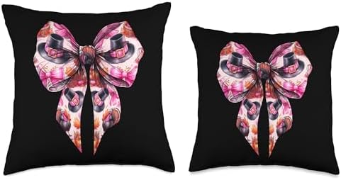 Coquette Bow Thanksgiving Day Turkey Hat Pattern Pink Throw Pillow - Image 3